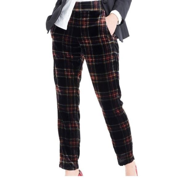 J Crew Sz 8 Stewart Velvet Plaid Pull On Pant Black Holiday Party Festive Preppy - Picture 1 of 15